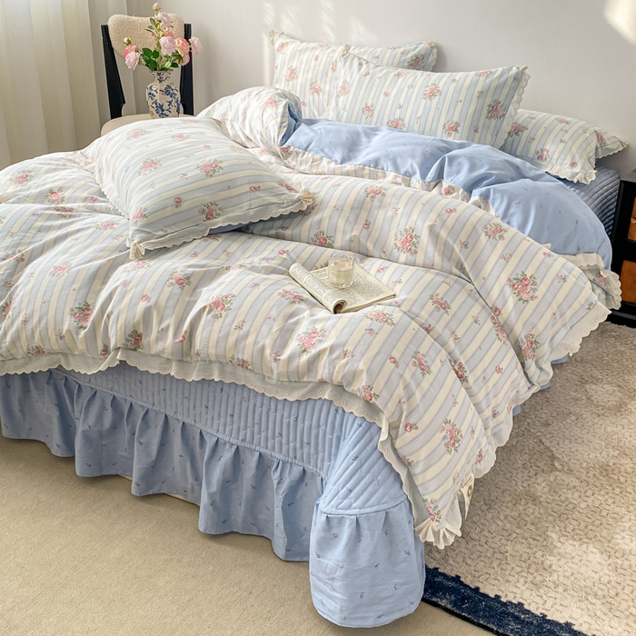 91家纺网 家纺一手货源 找家纺 梦可莱家居 2025新款全棉韩版蕾丝边床盖四件套 香奈儿