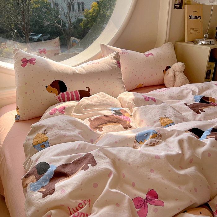 91家纺网 家纺一手货源 找家纺 2025耀达新款舒适水洗棉印花四件套 皮皮狗-印花