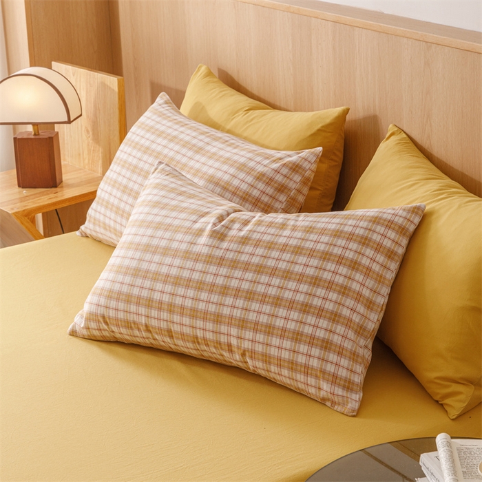 91家纺网 家纺一手货源 找家纺 趣色家纺 2025新款全棉色织水洗棉四件套 棉芷黄