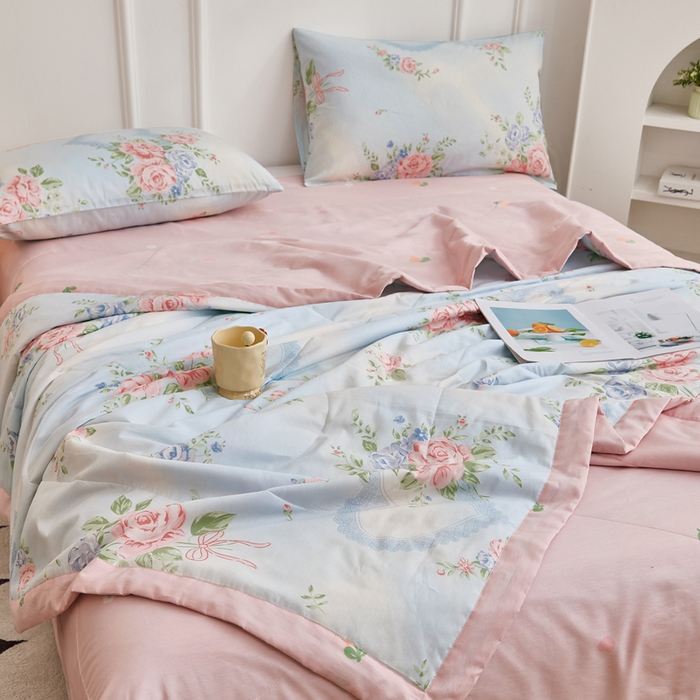 91家纺网 家纺一手货源 找家纺 尊妙被业 2025新款里外全棉印花棉花被纯棉夏被夏凉被全棉棉花夏凉被解语花