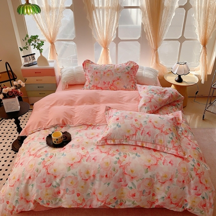 91家纺网 家纺一手货源 找家纺 奈萝家纺 2025新款亲肤小清新全棉四件套 国色芳华