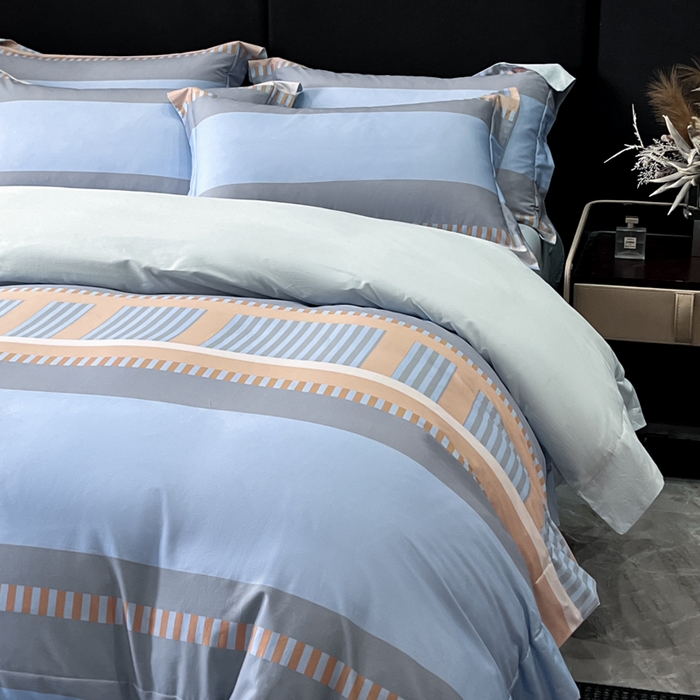 91家纺网 家纺一手货源 找家纺 新方向 2025新款全棉长绒棉数码印花四件套-布拉格之恋 布拉格之恋-蓝