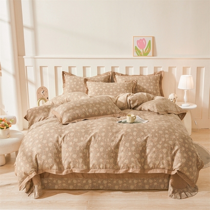 缦彩 【加微信送买家秀】2025新款母婴级双层纱宽边床单四件套 青花瓷