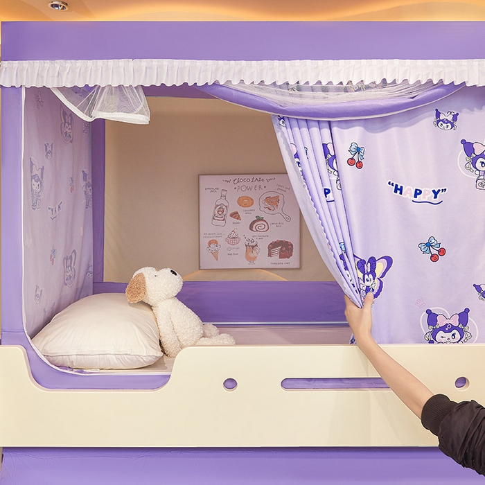 91家纺网 家纺一手货源 找家纺 迪凡保罗2025新款2504专版印花遮光帘上下铺子母蚊帐-常规款 紫色甜心