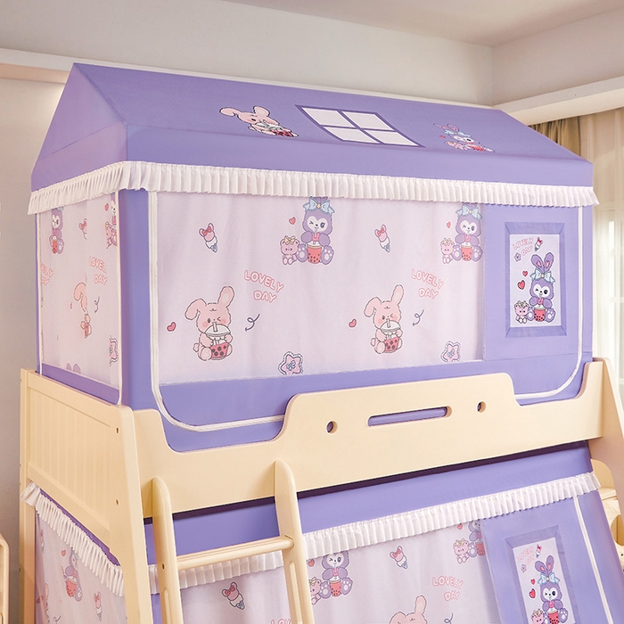 91家纺网 家纺一手货源 找家纺 迪凡保罗蚊帐 2025新款2504专版印花遮光帘上下铺子母蚊帐-城堡款 奶萌兔兔