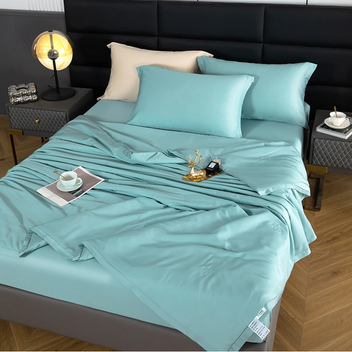 91家纺网 家纺一手货源 找家纺 天瑜家纺 2025新款纯色天丝夏被 海洋蓝