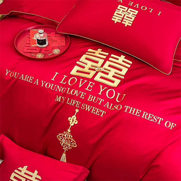 91家纺网 家纺一手货源 找家纺 欧乐蒂 2025新款亲肤棉刺绣婚庆四件套 今生今世