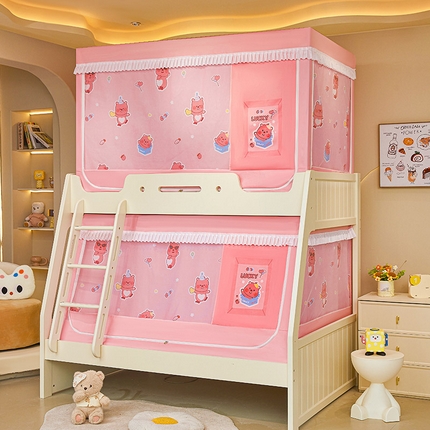 迪凡保罗2025新款2504专版印花遮光帘上下铺子母蚊帐-常规款 粉红小熊