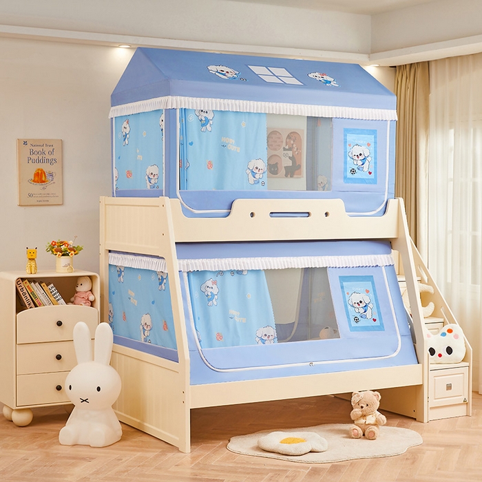 91家纺网 家纺一手货源 找家纺 迪凡保罗蚊帐 2025新款2504专版印花遮光帘上下铺子母蚊帐-城堡款 可爱狗狗