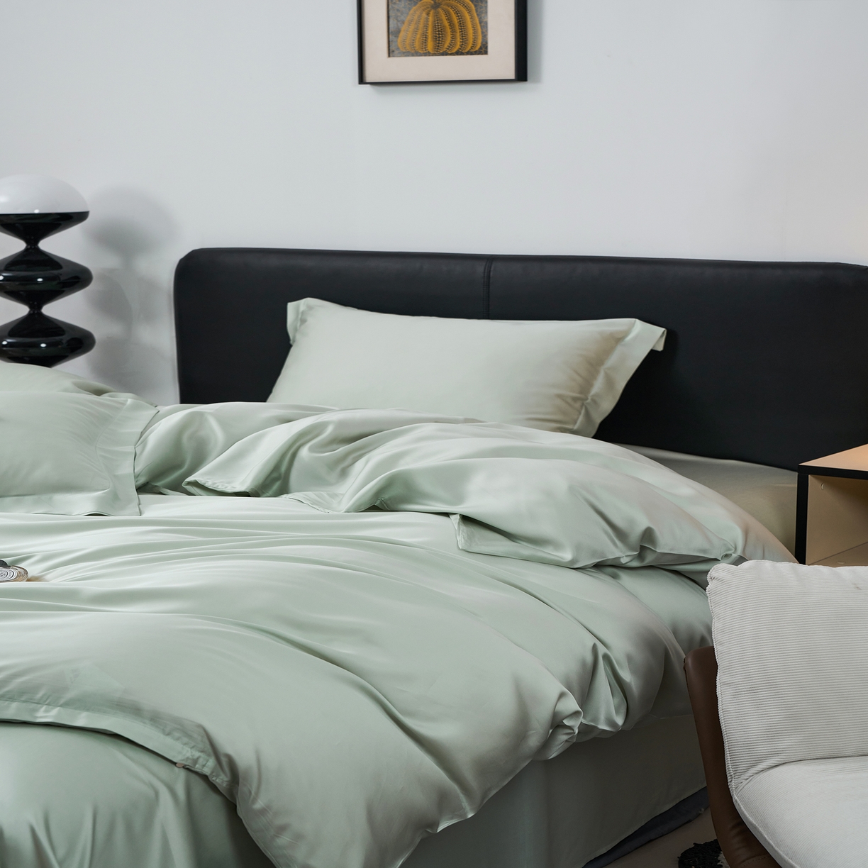 91家纺网 家纺一手货源 找家纺 顾家家居 2025新款纯色兰精天丝四件套 春日绿