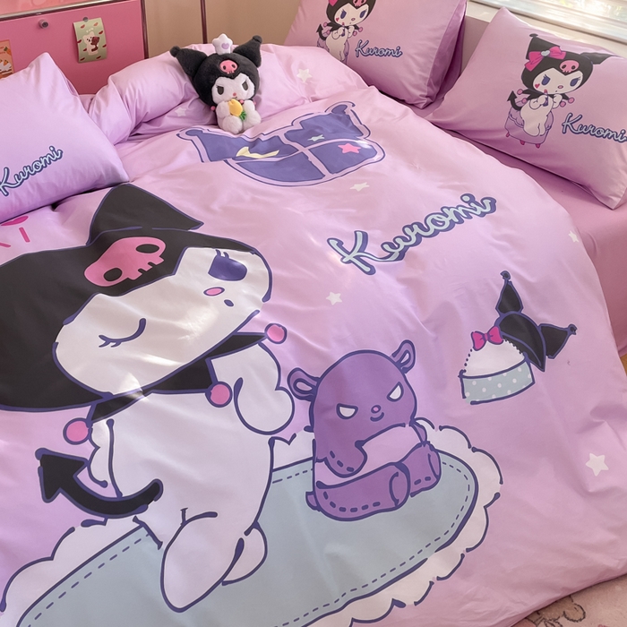 91家纺网 家纺一手货源 找家纺 金爱家 2025新款纯棉数码印花大阪三丽鸥四件套 D音乐库洛米