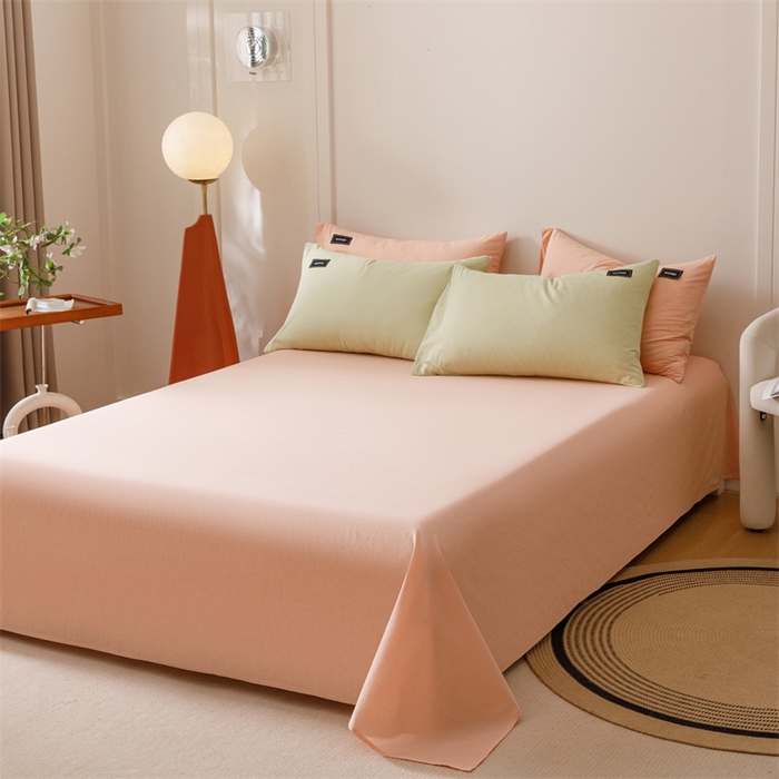 91家纺网 家纺一手货源 找家纺 趣色家纺 2025新款全棉双拼纯色四件套 抹茶+浅粉