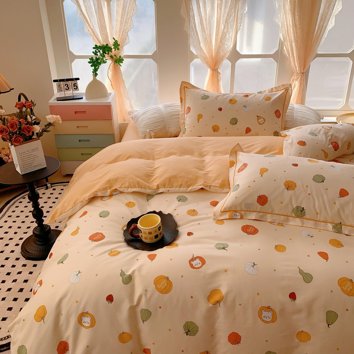 91家纺网 家纺一手货源 找家纺 奈萝家纺 2025新款亲肤小清新全棉四件套 元气南瓜