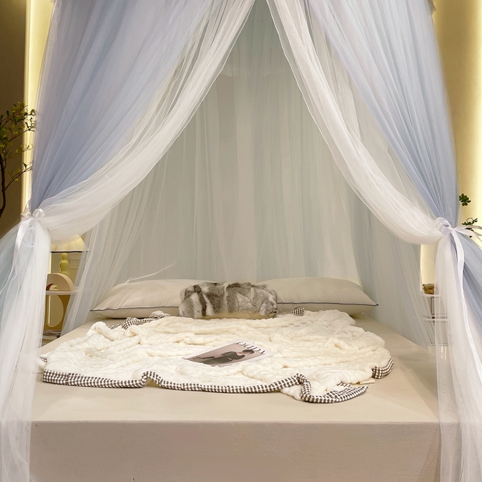 91家纺网 家纺一手货源 找家纺 宝莱利 2025年新款圆顶吊顶蚊帐-唯美 灰蓝色