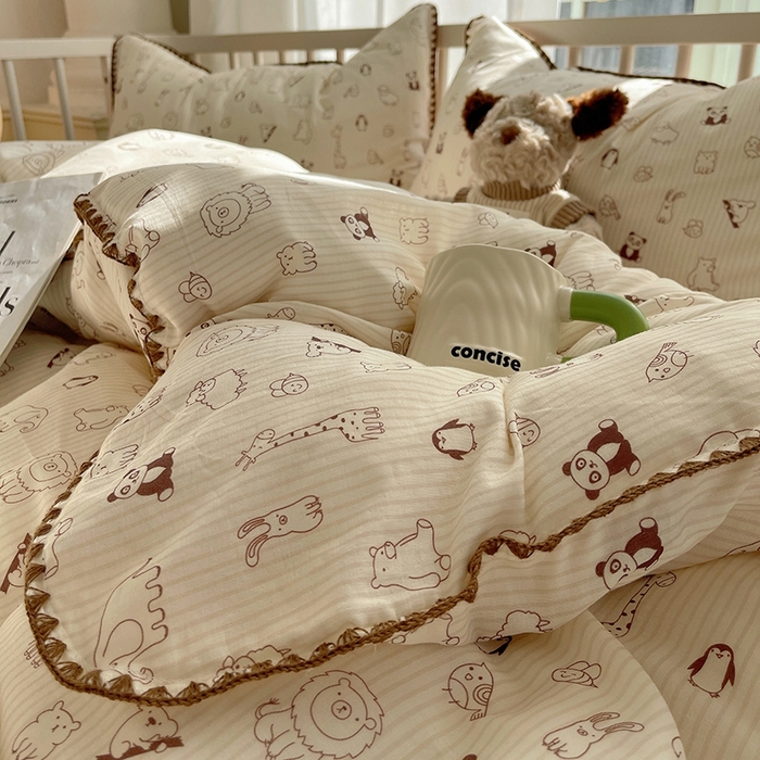 91家纺网 家纺一手货源 找家纺 三朵 2025新款全棉双层纱三角针四件套 趣味王国