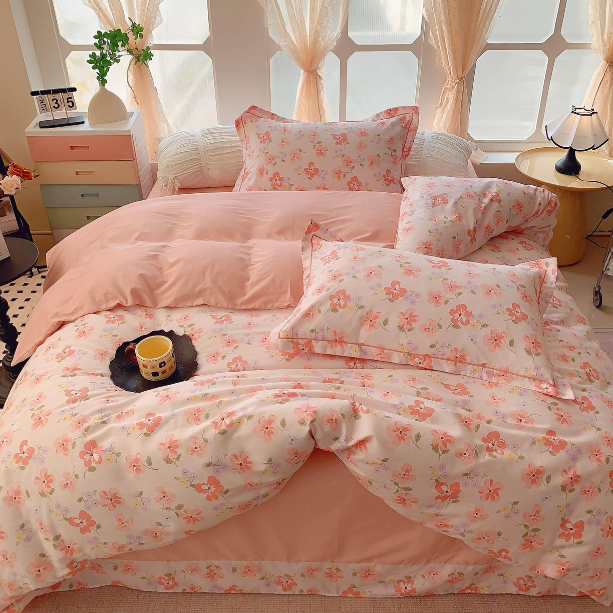 91家纺网 家纺一手货源 找家纺 奈萝家纺 2025新款亲肤小清新全棉四件套 芬芳粉