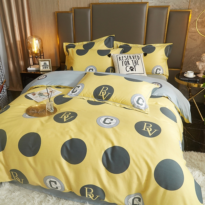 91家纺网 家纺一手货源 找家纺 启航家居2025新款春夏直播爆款全棉大版印花四件套 极简