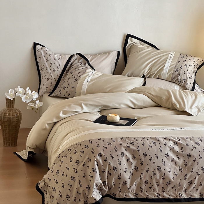 91家纺网 家纺一手货源 找家纺 赫帛 2025新款50支长绒棉四件套-春日絮语 春日絮语-草灰绿