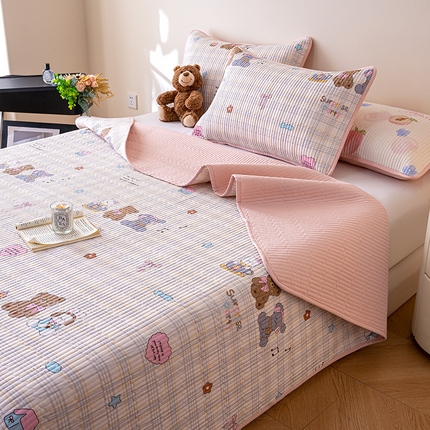 91家纺网 家纺一手货源 找家纺 （总）X猫先生 2025新款全棉床盖小清新夹棉水洗炕盖床盖套件-跑量款