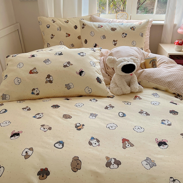 91家纺网 家纺一手货源 找家纺 2025春季新款13372全棉印花四件套-卡通系列 富贵狗