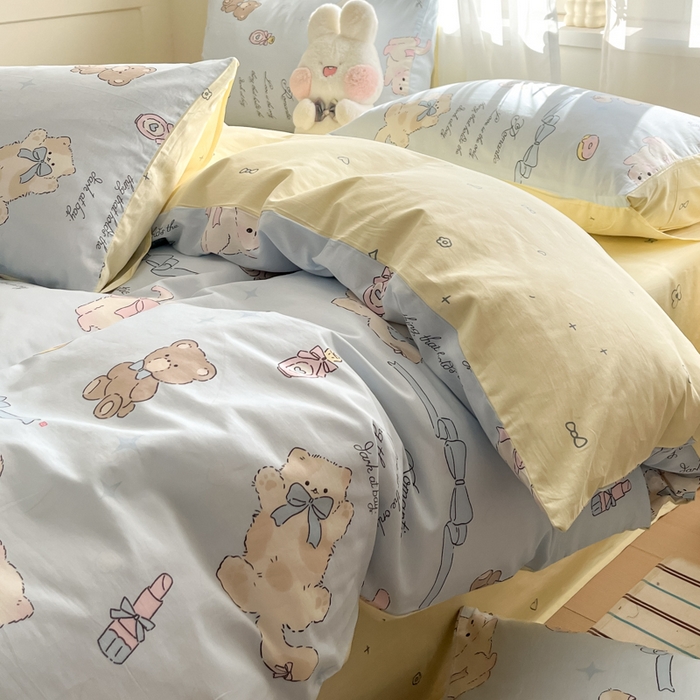 91家纺网 家纺一手货源 找家纺 吉象家纺 2025新款高支密全棉印花四件套12868跑量款 奶油阿布蓝