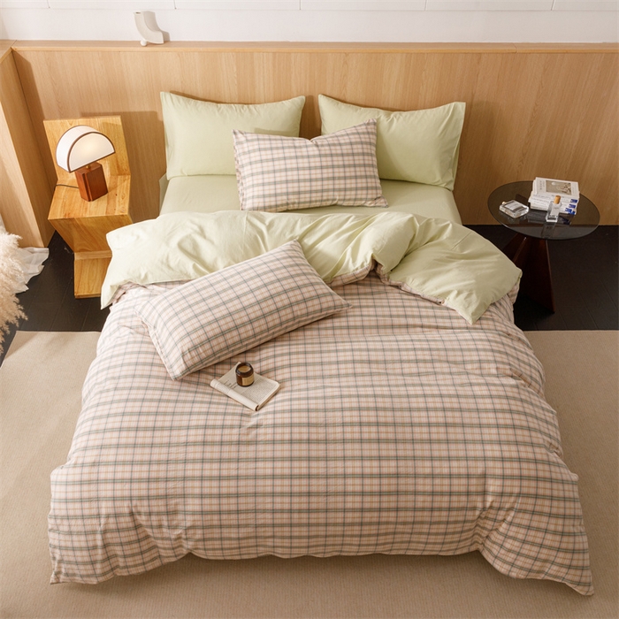 91家纺网 家纺一手货源 找家纺 趣色家纺 2025新款全棉色织水洗棉四件套 棉芷绿