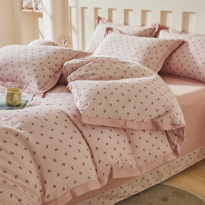 91家纺网 家纺一手货源 找家纺 缦彩 【加微信送买家秀】2025新款母婴级双层纱宽边床单四件套 竹生空野