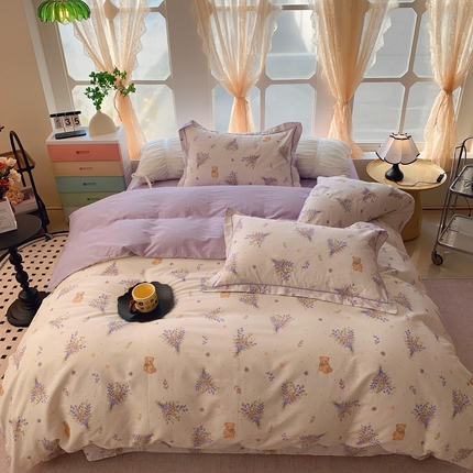 奈萝家纺 2025新款亲肤小清新全棉四件套 松松熊米