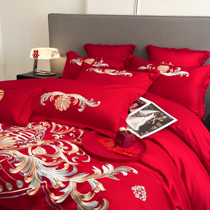 91家纺网 家纺一手货源 找家纺 欧乐蒂 2025新款欧式亲肤棉婚庆四件套 梦巴黎-红