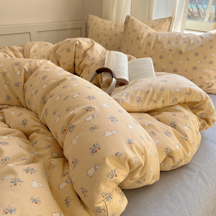 91家纺网 家纺一手货源 找家纺 2025春季新款13372全棉印花四件套-小清新系列 安琪兔