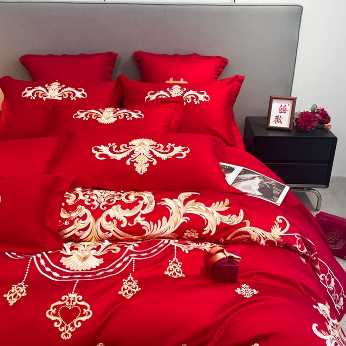 91家纺网 家纺一手货源 找家纺 欧乐蒂 2025新款欧式亲肤棉婚庆四件套 巴洛克-红