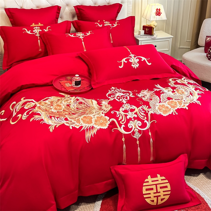 91家纺网 家纺一手货源 找家纺 欧乐蒂 2025新款亲肤棉刺绣婚庆四件套 龙凤爱恋