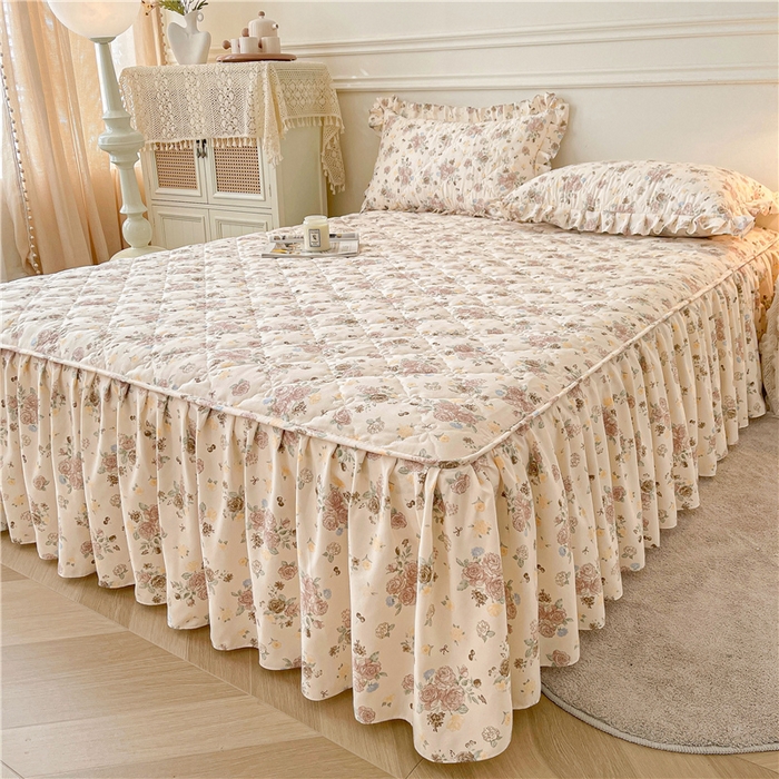 91家纺网 家纺一手货源 找家纺 十个点2025新款针织棉 夹棉床笠式床裙床头罩系列  花香四季