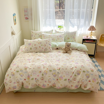 91家纺网 家纺一手货源 找家纺 吉象家纺 2025新款高支密全棉印花四件套12868跑量款 开心派对