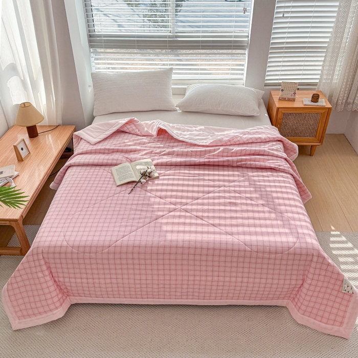 91家纺网 家纺一手货源 找家纺 首爱家纺 2025新款里外全棉夏被手包边新疆棉花夏被空调被夏凉被 粉玉格