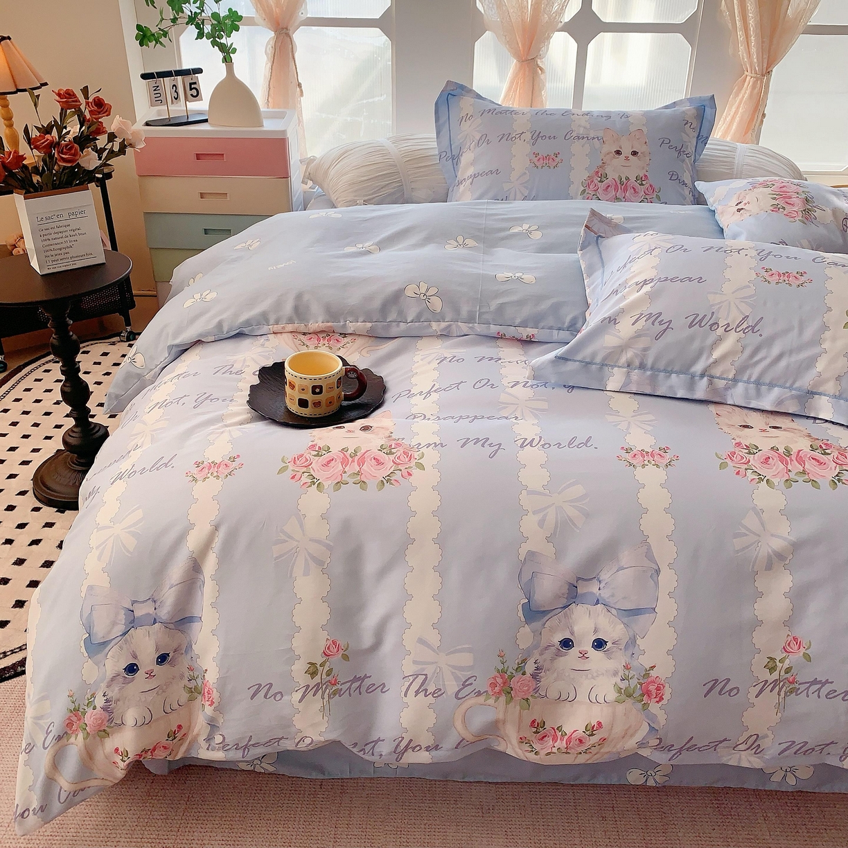 91家纺网 家纺一手货源 找家纺 奈萝家纺 2025新款亲肤小清新全棉四件套 躲猫猫