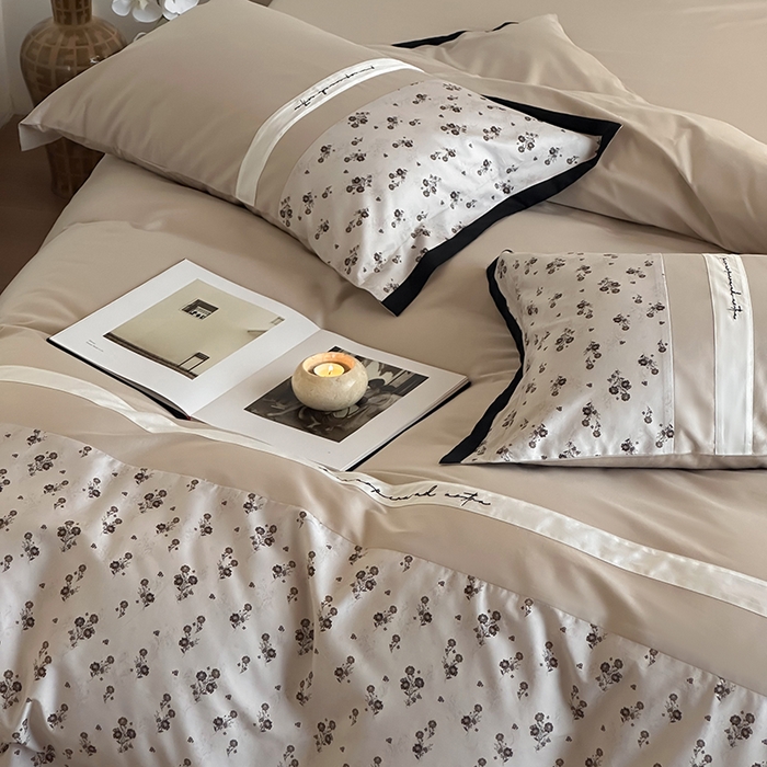 91家纺网 家纺一手货源 找家纺 赫帛 2025新款50支长绒棉四件套-春日絮语 春日絮语-亚麻色