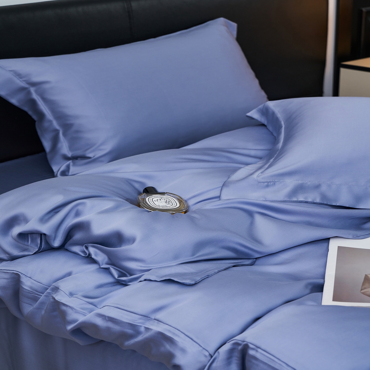 91家纺网 家纺一手货源 找家纺 顾家家居 2025新款纯色兰精天丝四件套 冰山蓝