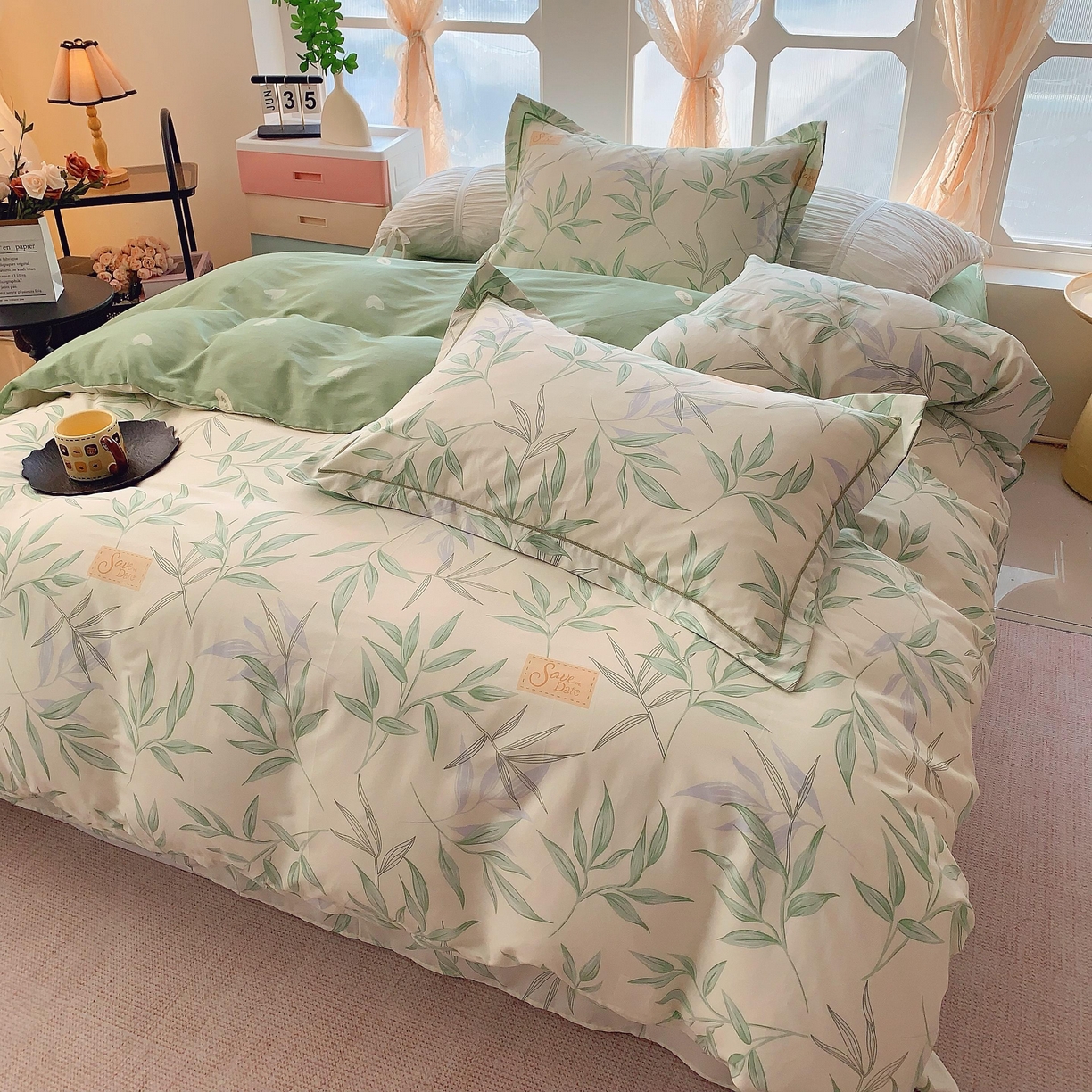 91家纺网 家纺一手货源 找家纺 奈萝家纺 2025新款亲肤小清新全棉四件套 叶曲