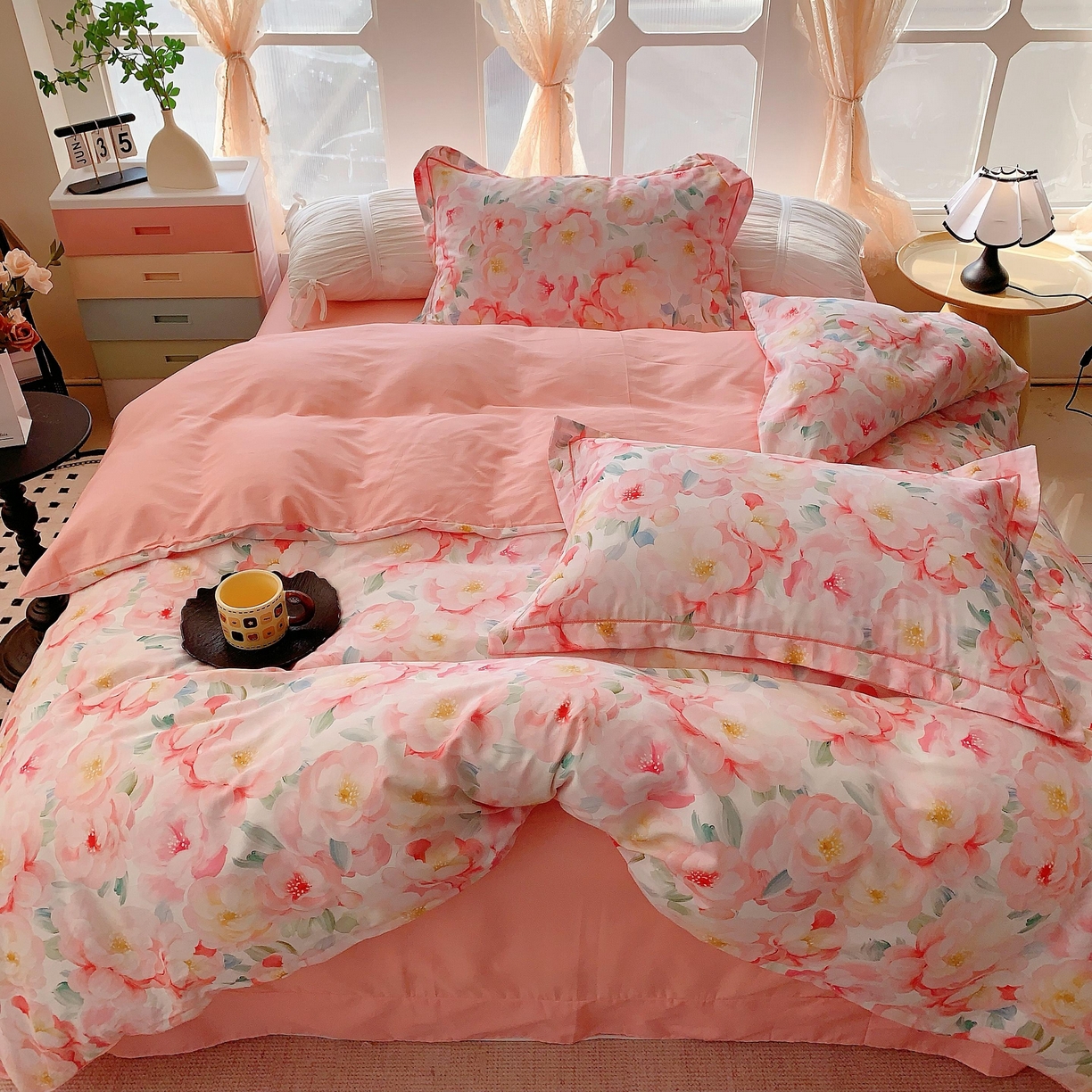 91家纺网 家纺一手货源 找家纺 奈萝家纺 2025新款亲肤小清新全棉四件套 国色芳华