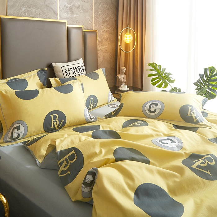 91家纺网 家纺一手货源 找家纺 启航家居2025新款春夏直播爆款全棉大版印花四件套 极简