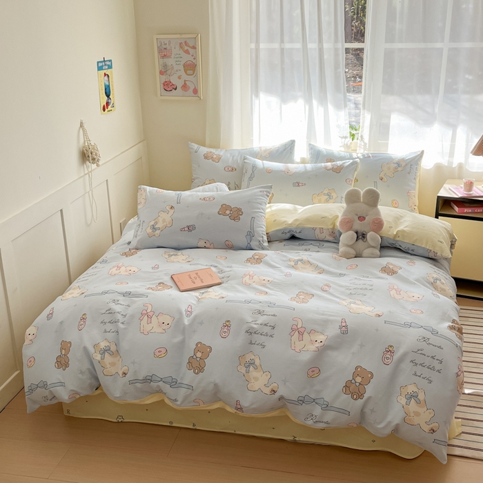 91家纺网 家纺一手货源 找家纺 吉象家纺 2025新款高支密全棉印花四件套12868跑量款 奶油阿布蓝