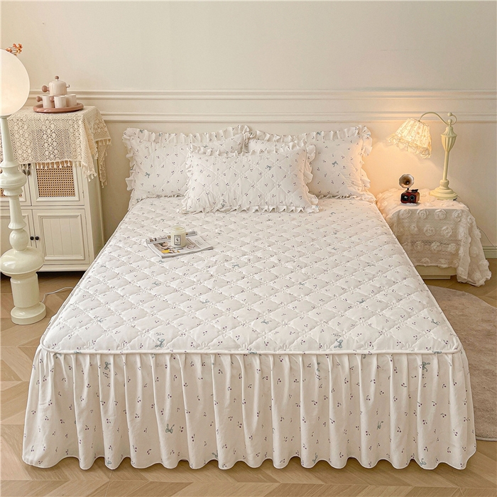 91家纺网 家纺一手货源 找家纺 十个点2025新款针织棉 夹棉床笠式床裙床头罩系列  樱桃结