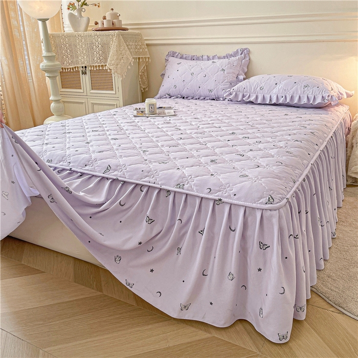 91家纺网 家纺一手货源 找家纺 十个点2025新款针织棉 夹棉床笠式床裙床头罩系列  月亮之上