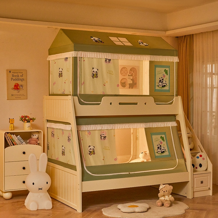 91家纺网 家纺一手货源 找家纺 迪凡保罗蚊帐 2025新款2504专版印花遮光帘上下铺子母蚊帐-城堡款 贪吃熊猫