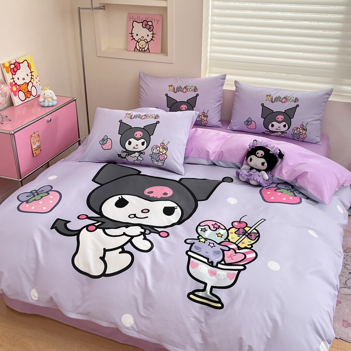 91家纺网 家纺一手货源 找家纺 金爱家 2025新款纯棉数码印花大阪三丽鸥四件套 夏日冰爽