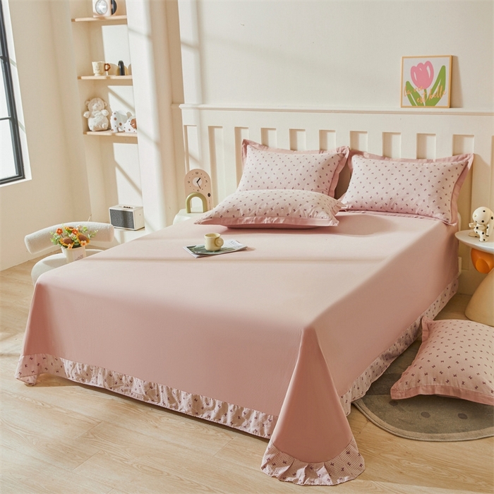 91家纺网 家纺一手货源 找家纺 缦彩 【加微信送买家秀】2025新款母婴级双层纱宽边床单四件套 竹生空野