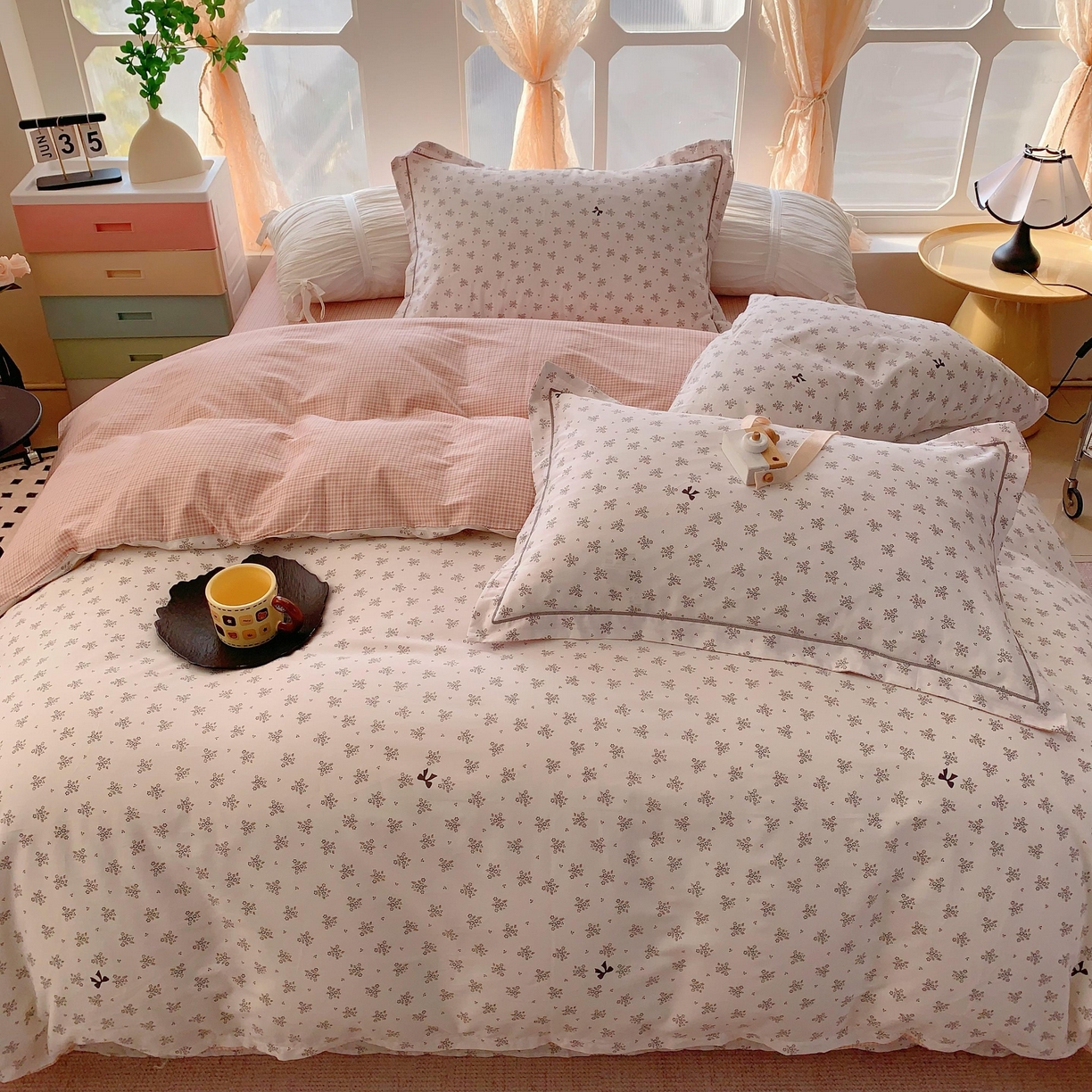 91家纺网 家纺一手货源 找家纺 奈萝家纺 2025新款亲肤小清新全棉四件套 幻蝶米