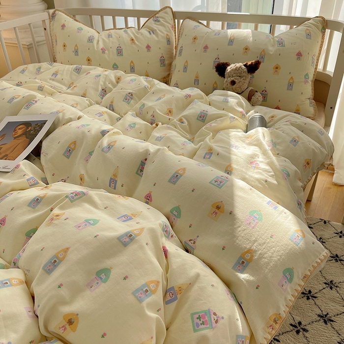 91家纺网 家纺一手货源 找家纺 三朵 2025新款全棉双层纱三角针四件套 爱丁堡