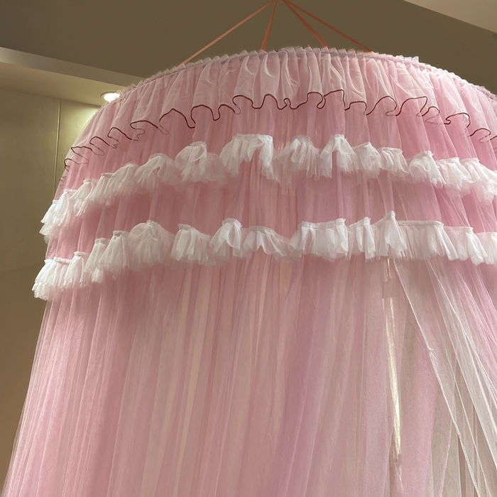 91家纺网 家纺一手货源 找家纺 宝莱利 2025年新款圆顶吊顶蚊帐-唯美 玫瑰粉